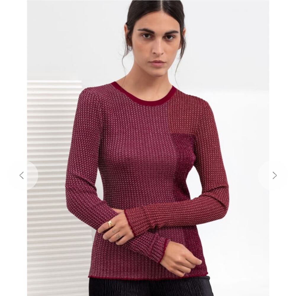& Other Stories Burgundy Metallic Glitter Lurex Knitted Long Sleeve Top S
